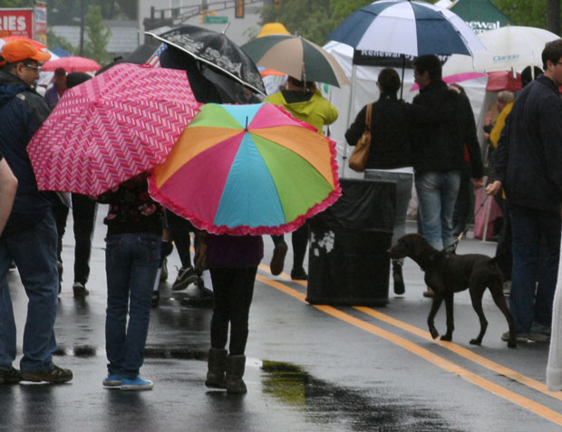 Highland Park Street Fair with colorful umbrellas